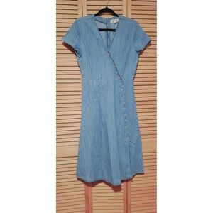 Madewell Indigo Button Wrap Midi Dress Women's 4 Blue Soft Denim Cottagecore